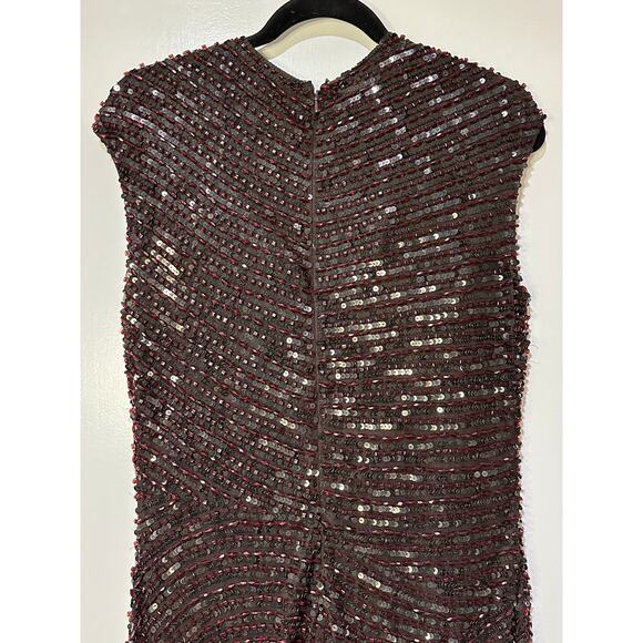 Mac Duggal Cap Sleeve Sequined Evening Gown Brown Red Beads Size 10 NWOT #5441 - Picture 11 of 16